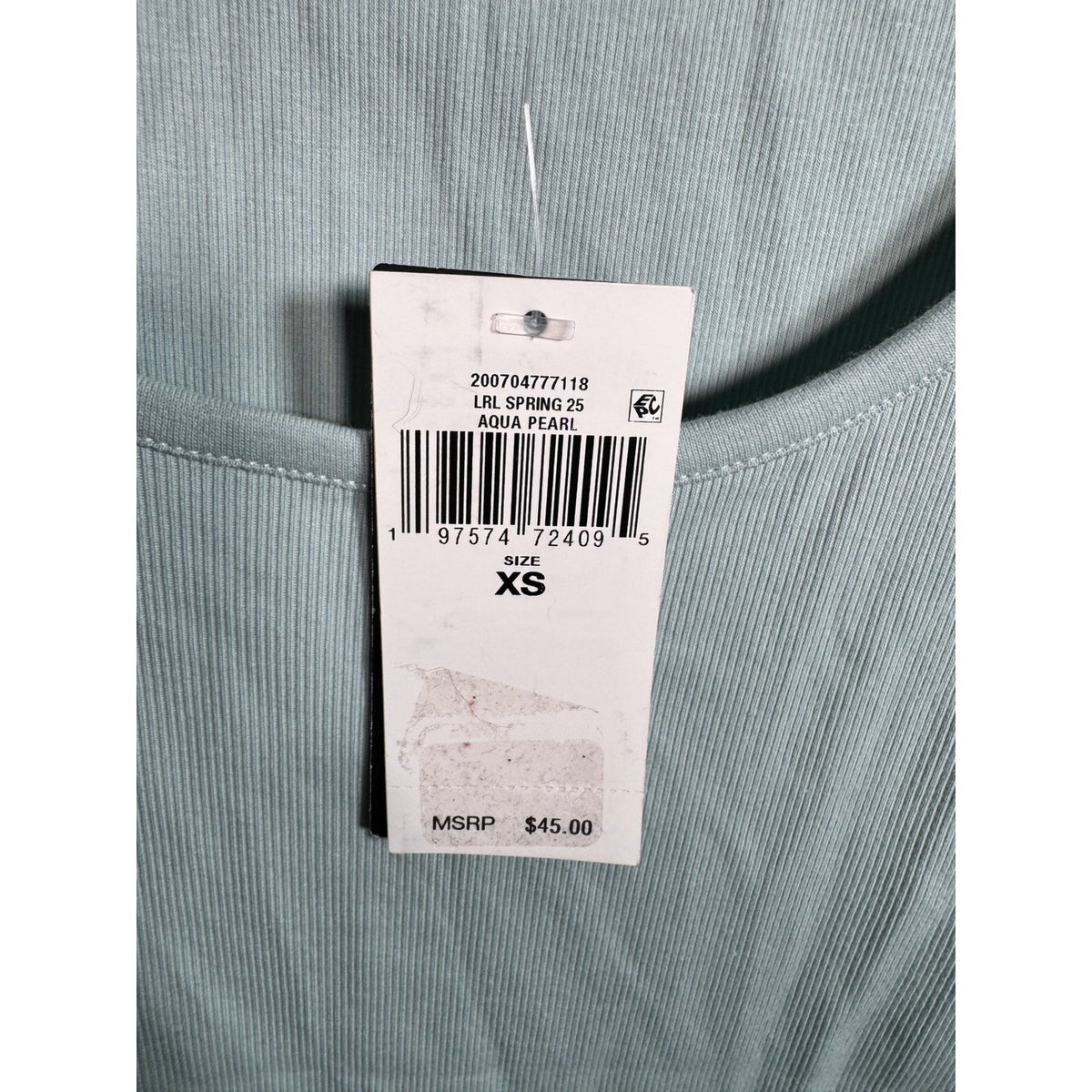 Lauren Ralph Lauren Women Ribbed Tank Top Aqua Pearl Blue LRL Spring 25 XS NWT