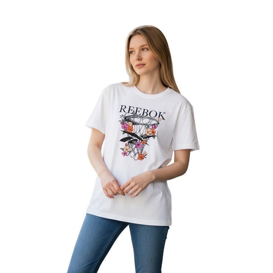 Reebok Grow Your Game Oversized Tee White Floral Basketball Graphic S