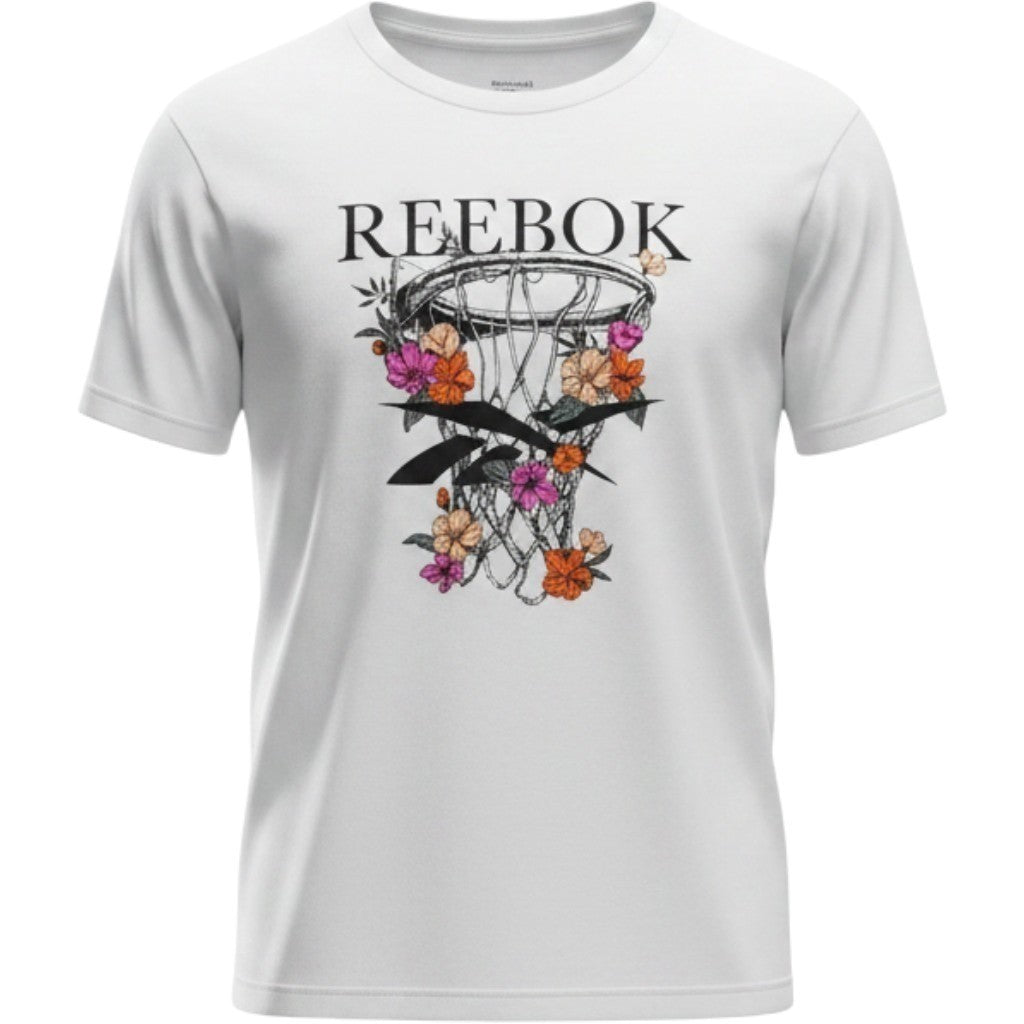 Reebok Grow Your Game Oversized Tee White Floral Basketball Graphic S