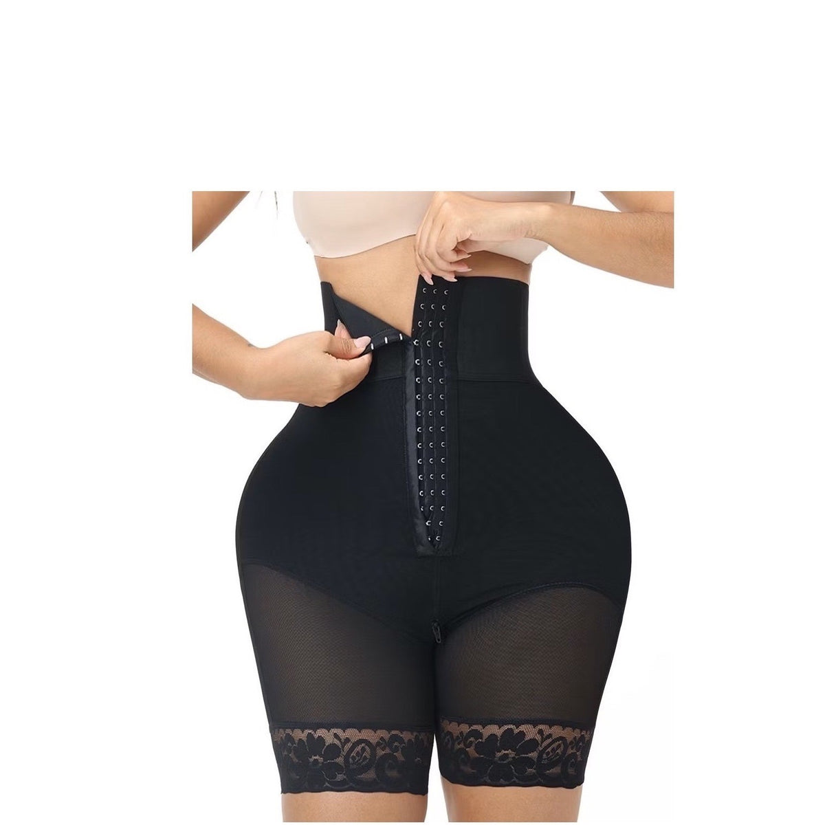 Luxserene High Waist Shapewear Shorts Tummy Control Lace Trim Black 2XL