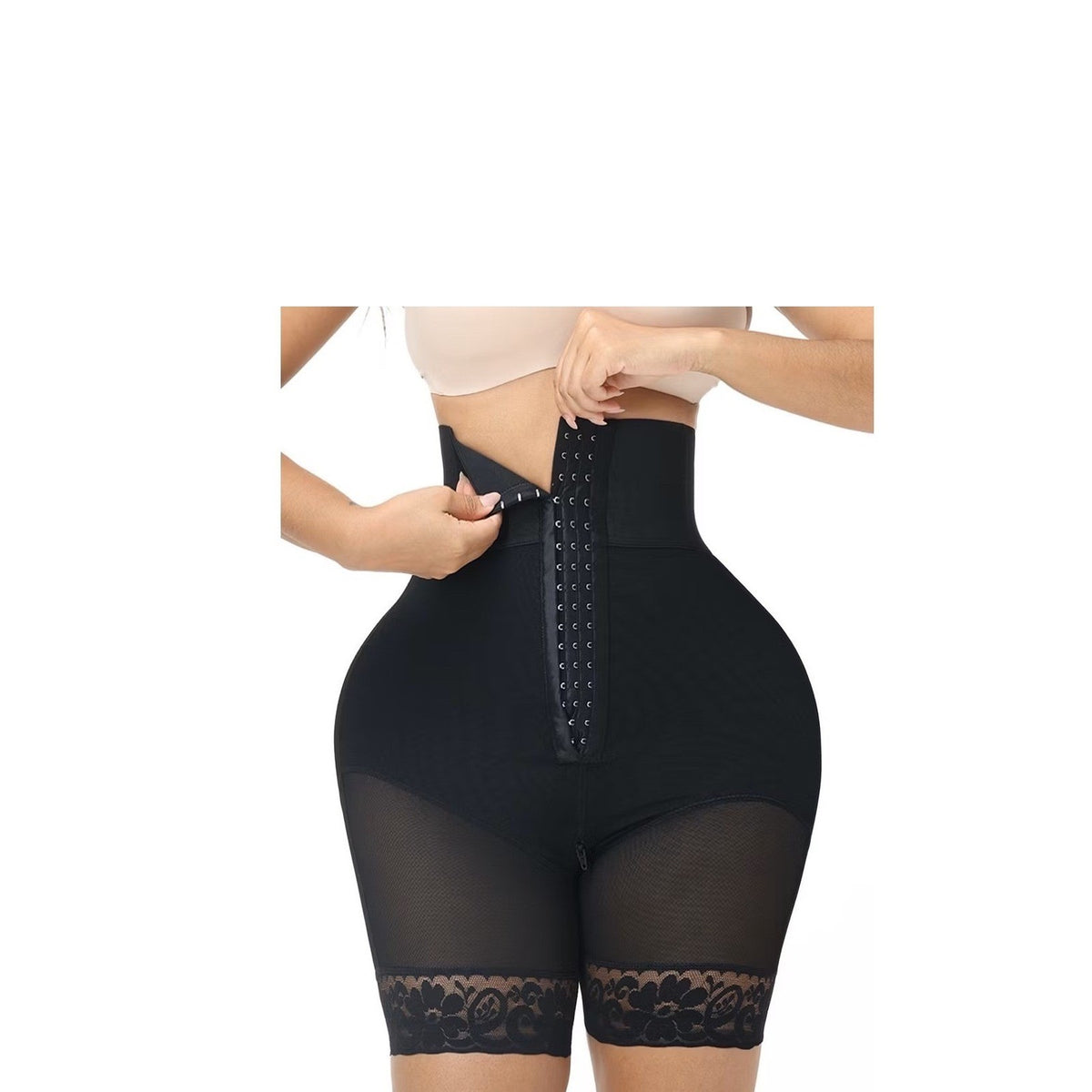 Luxserene High Waist Shapewear Shorts Tummy Control Lace Trim Black 2XL
