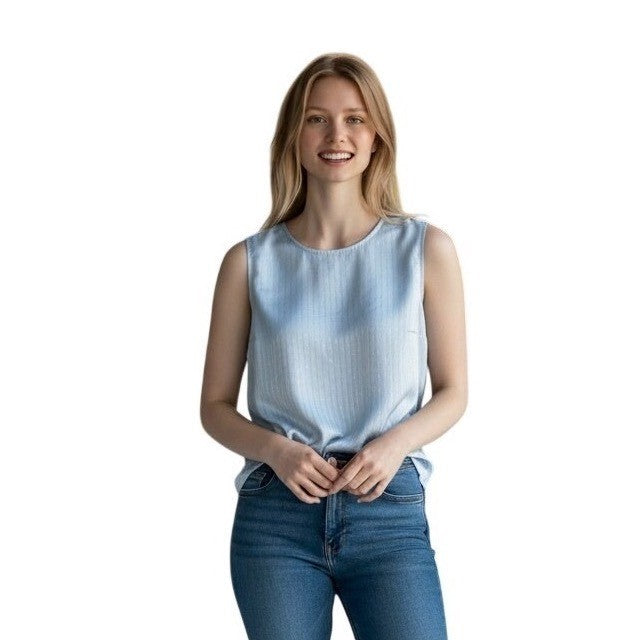 Vince Camuto Frozen Blue Metallic Pinstripe Sleeveless Blouse Top 912258086 XL