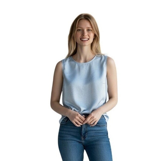 Vince Camuto Frozen Blue Metallic Pinstripe Sleeveless Blouse Top 912258086 XL