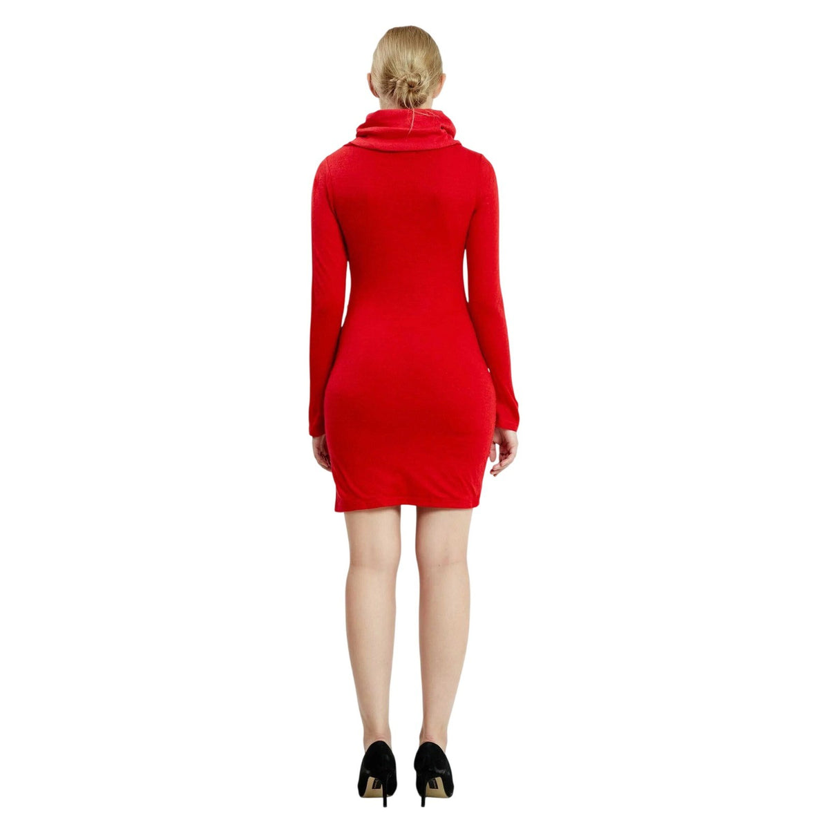 Red Sequin Cowl Neck Bodycon Dress Long Sleeve European Knitwear Mini