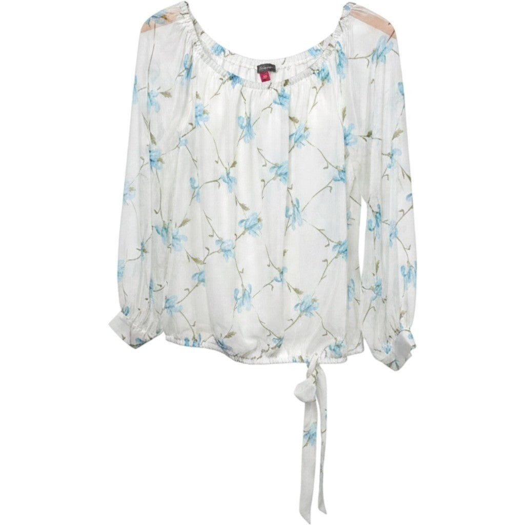 Vince Camuto XL Floral Off The Shoulder Blouse Ivory Blue Side Tie Chiffon Top