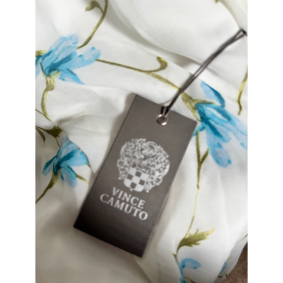 Vince Camuto XL Floral Off The Shoulder Blouse Ivory Blue Side Tie Chiffon Top