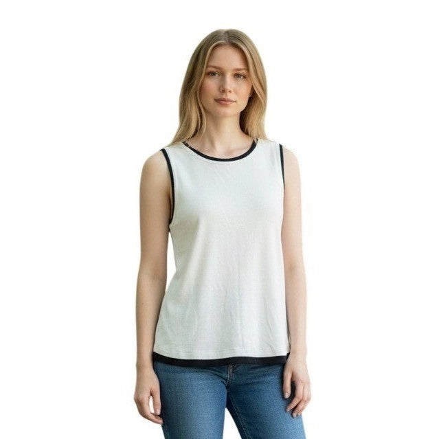 Vince Camuto Womens Ivory Black Contrast Trim Knit Tank Top Sleeveless Sweater M