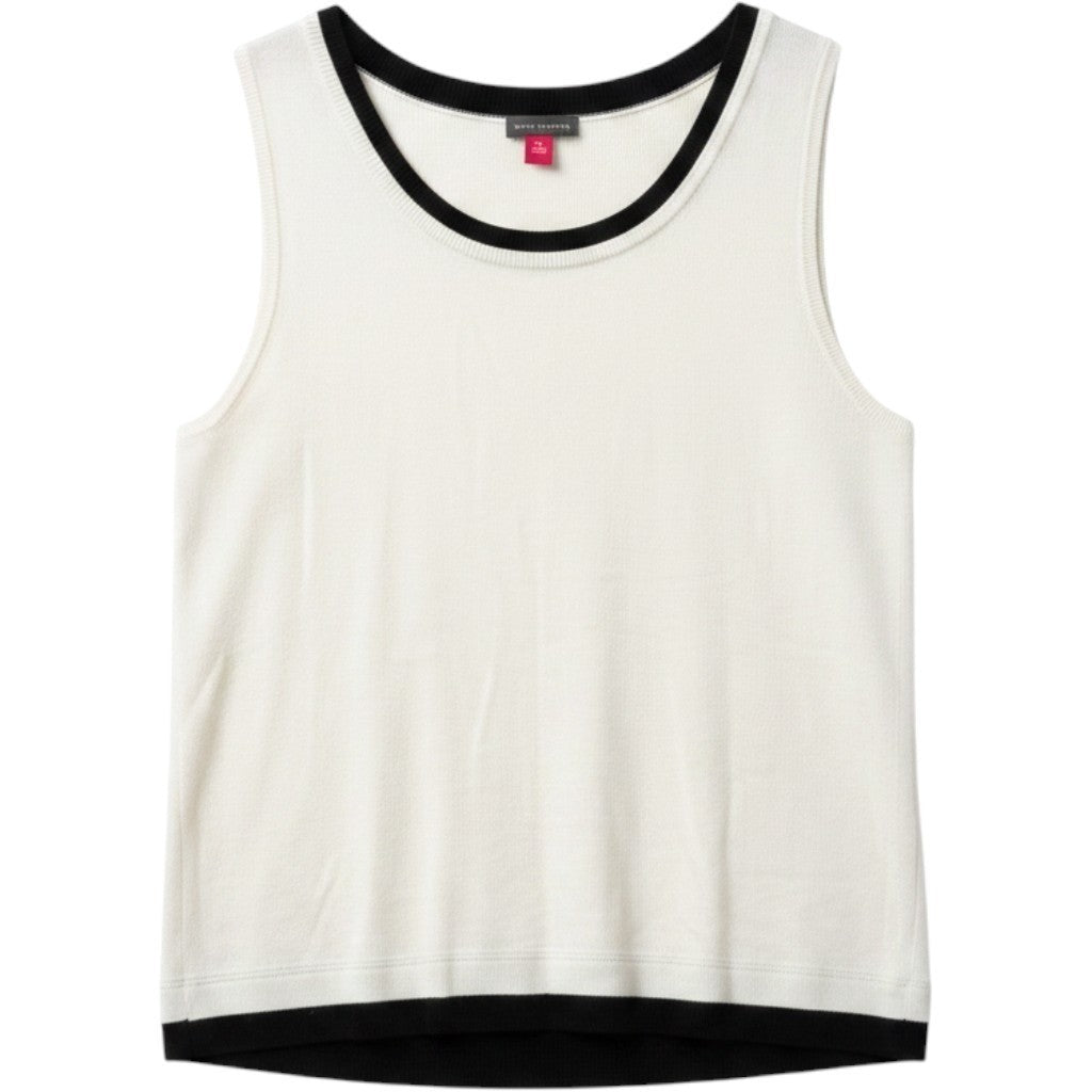Vince Camuto Womens Ivory Black Contrast Trim Knit Tank Top Sleeveless Sweater M