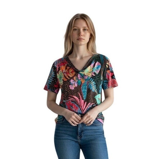 Vince Camuto Women Rich Black Tropical Floral Cowl Neck Top XL 915258620
