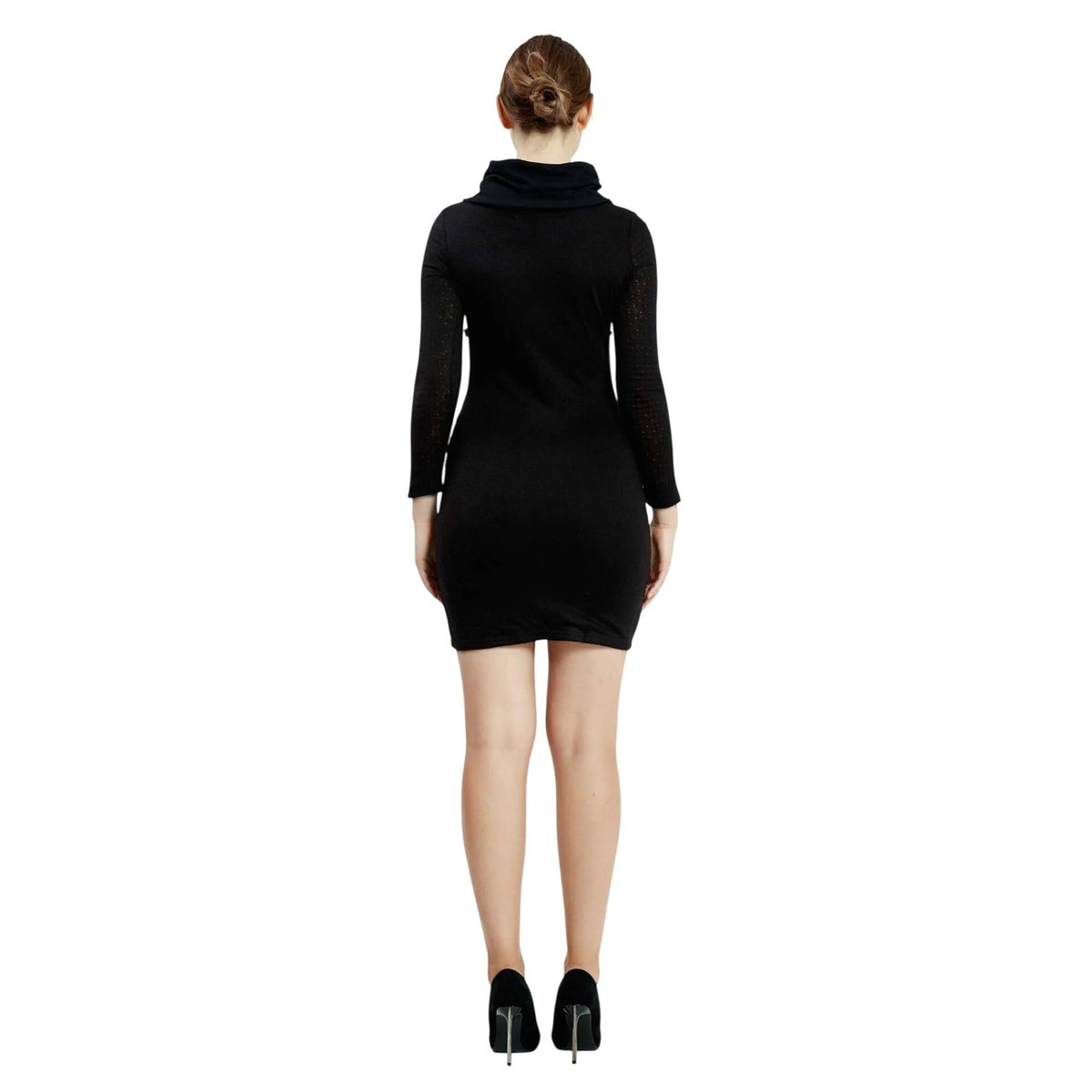 Black Sequin Cowl Neck Long Sleeve Mini Dress Embellished
